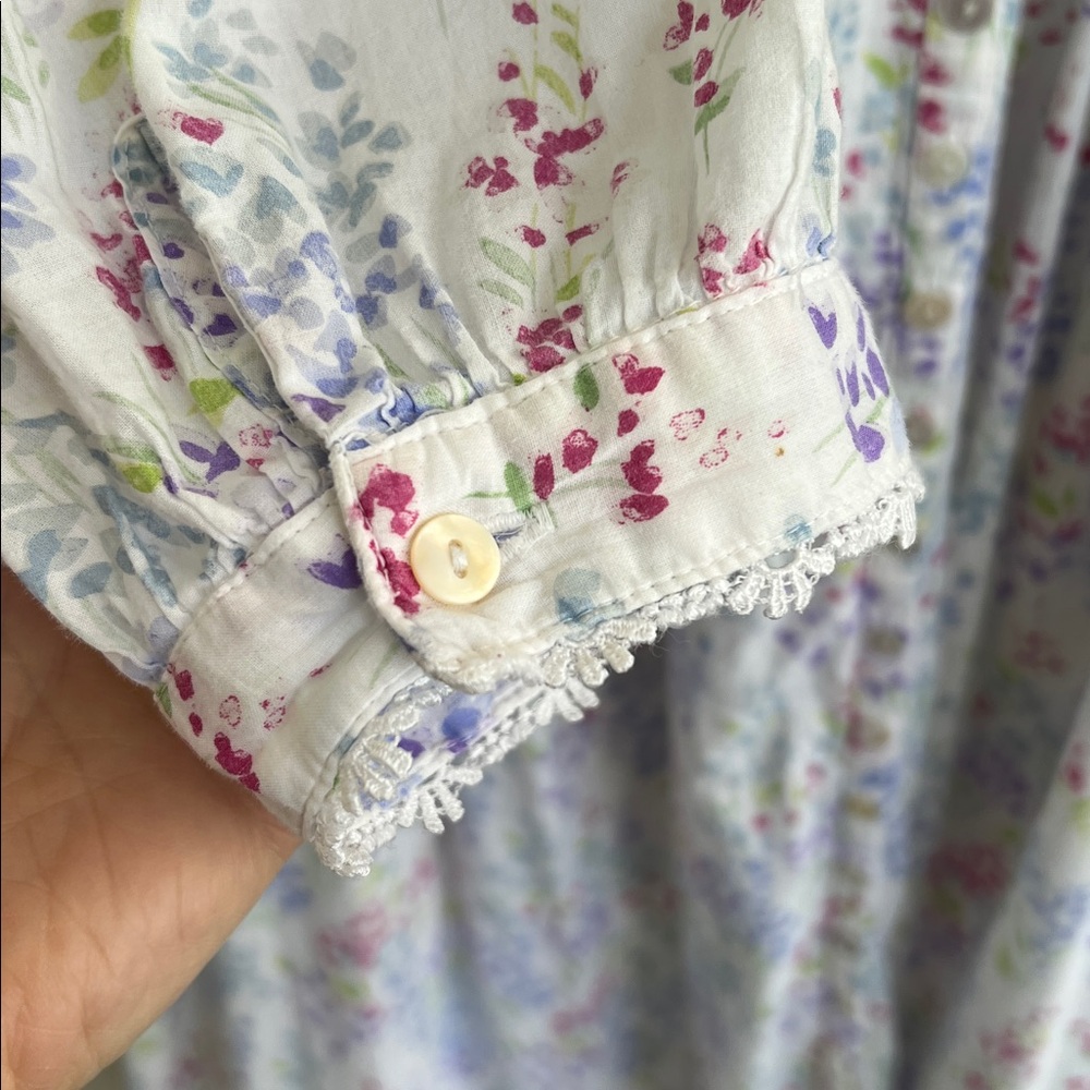 Eileen West Ballet Nightgown Cotton L-Sleeve Sweetheart Buttoned White Floral XL - Picture 7 of 14